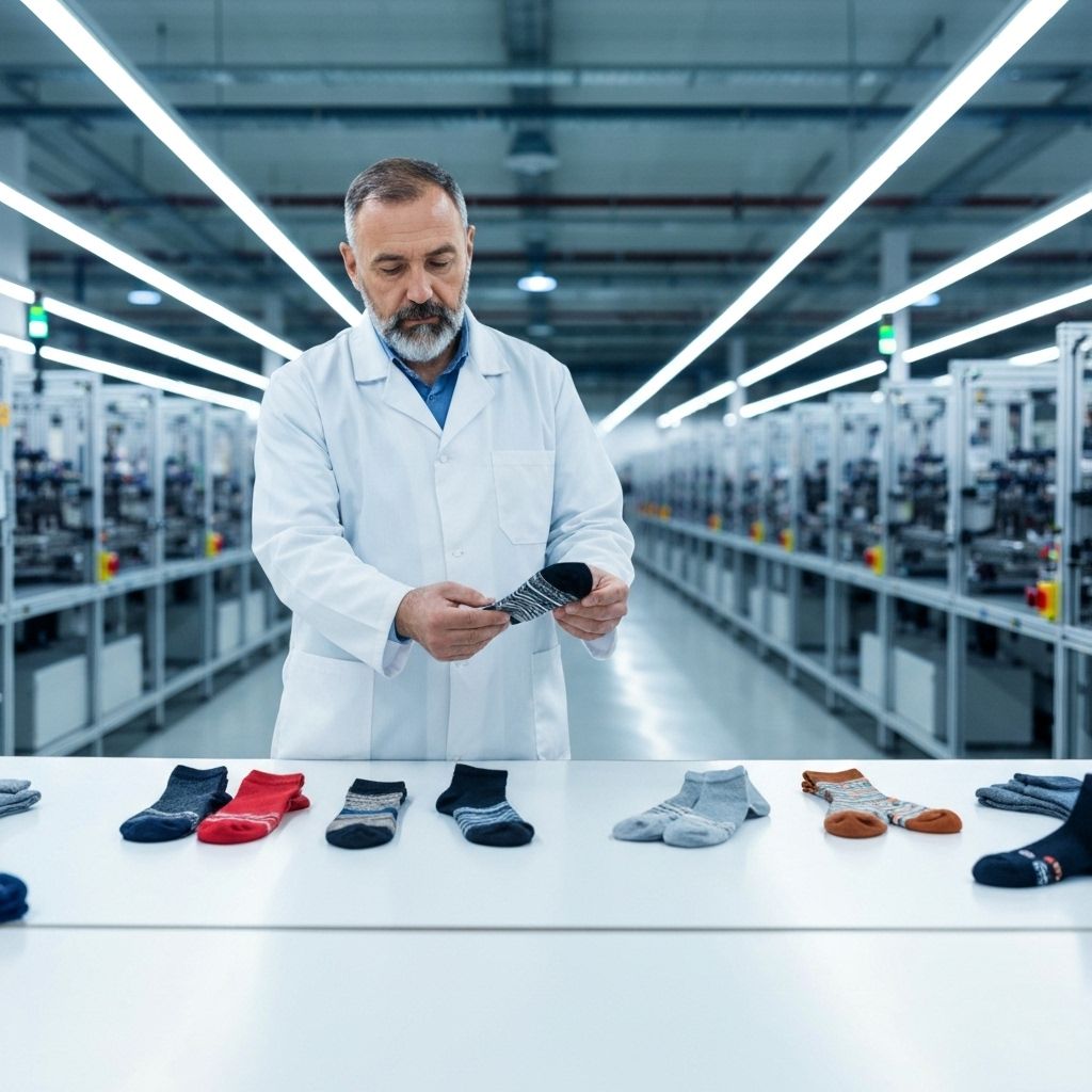 Quality control inspection of socks in factory