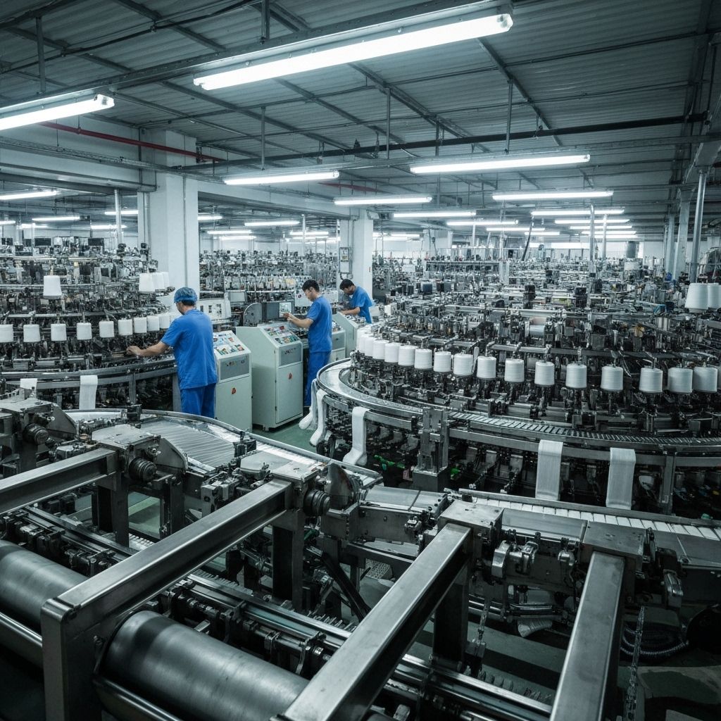 Sock knitting machines on factory floor
