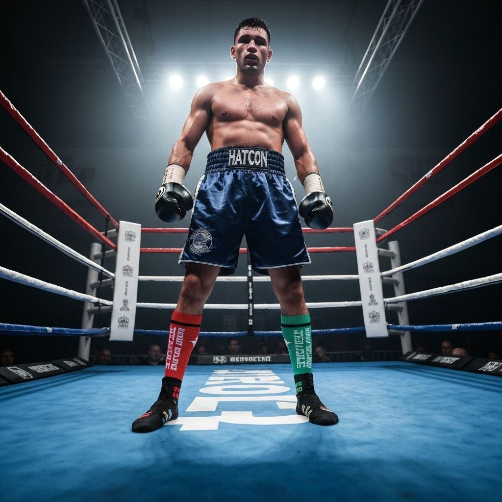 Pair of custom Boxing socks flat lay showing design details and branding