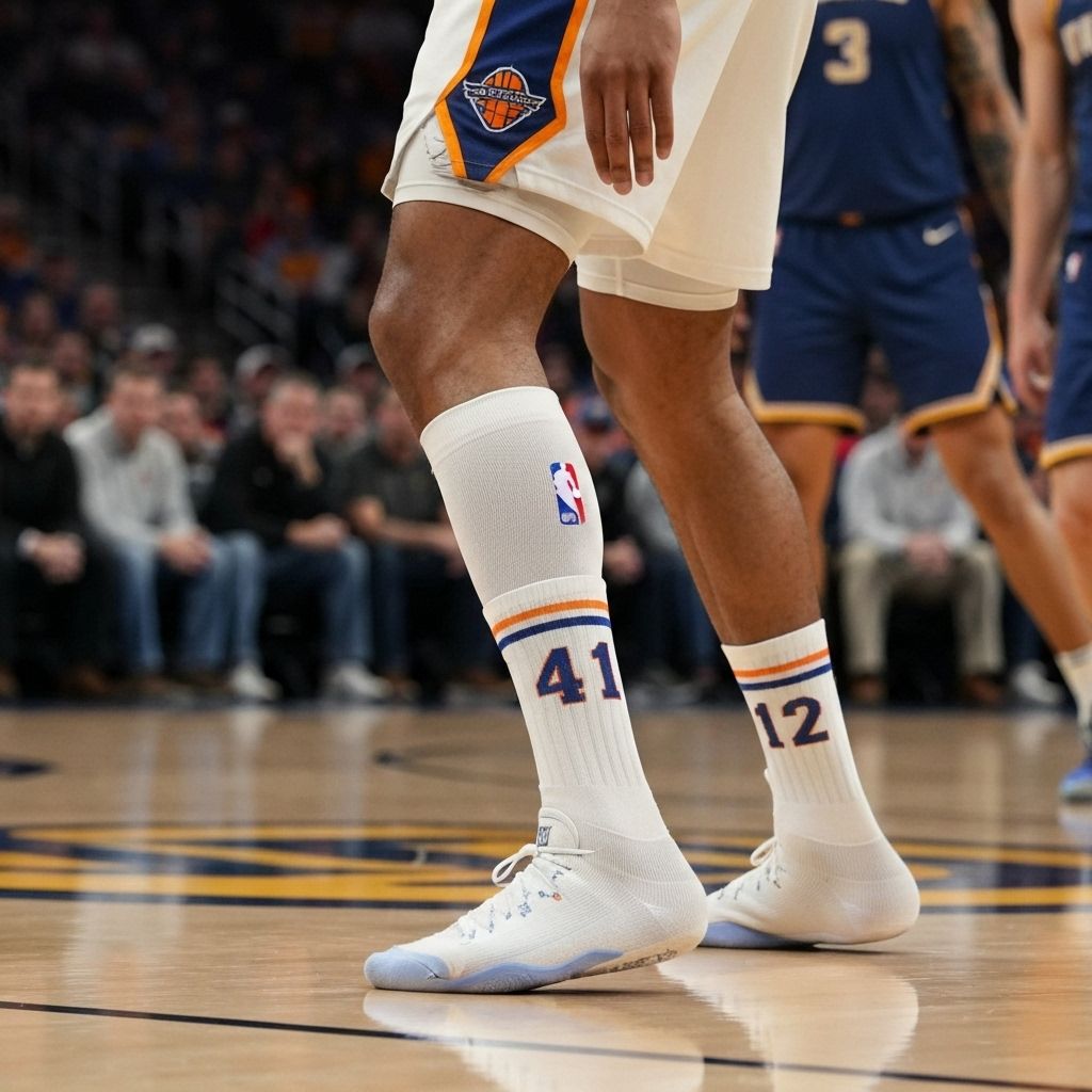 Basketball player wearing custom athletic socks during game action