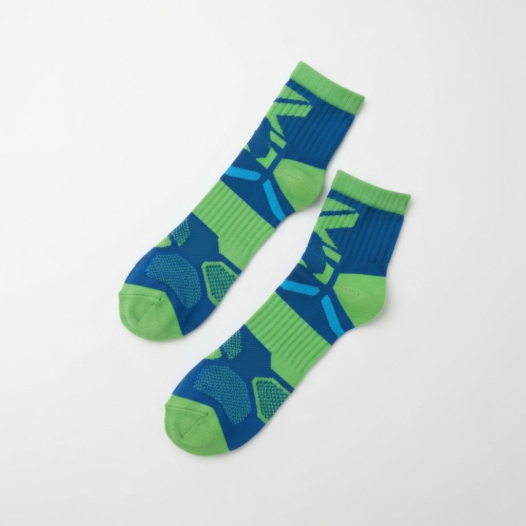 Close-up of Cricket athlete legs wearing custom team socks on field