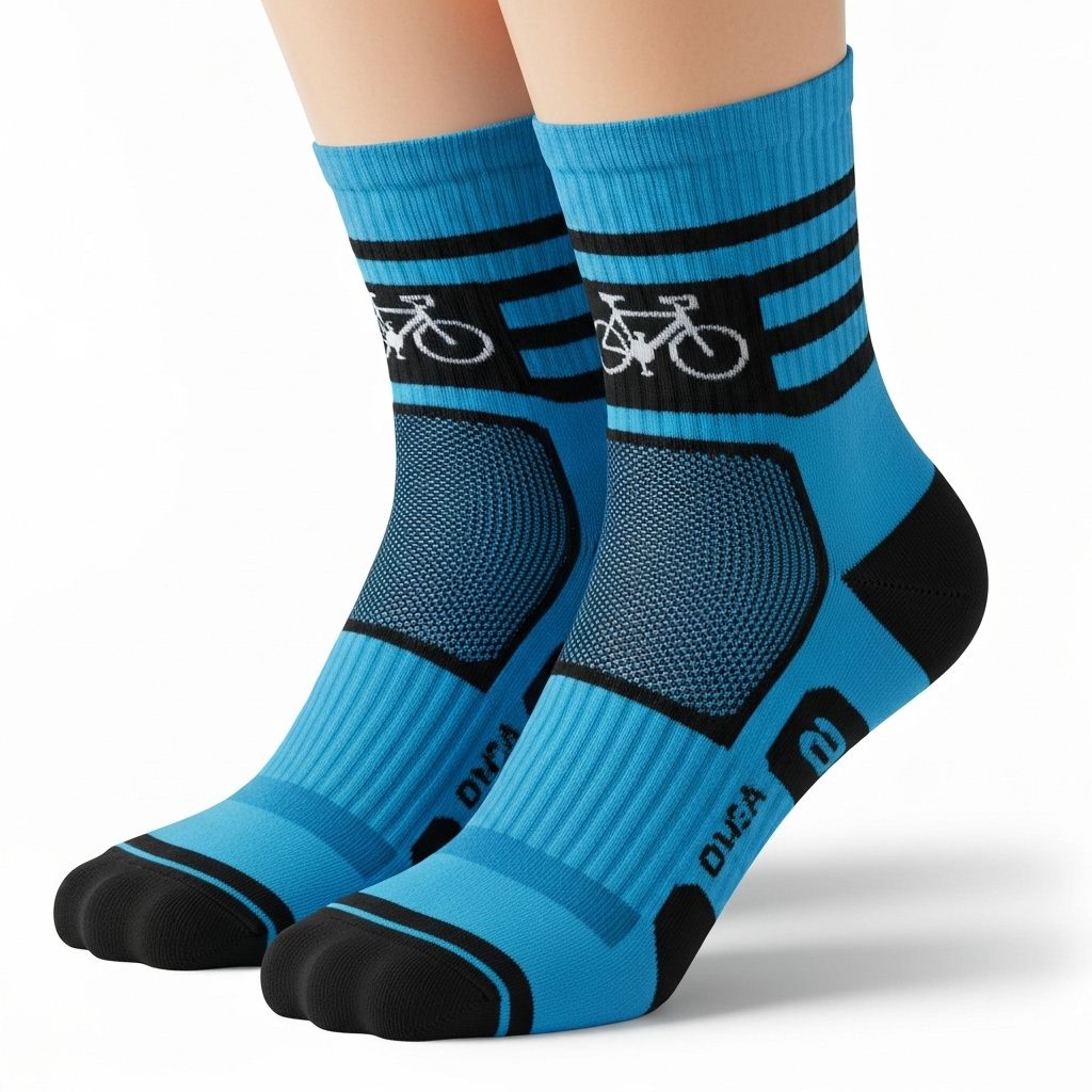Close-up of Cycling athlete legs wearing custom team socks on field