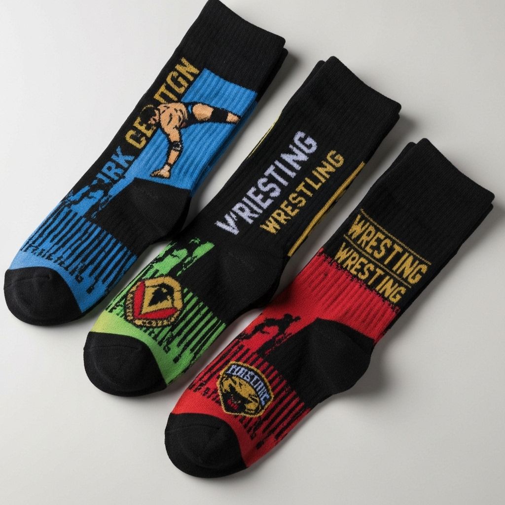 Close-up of Wrestling athlete legs wearing custom team socks on field