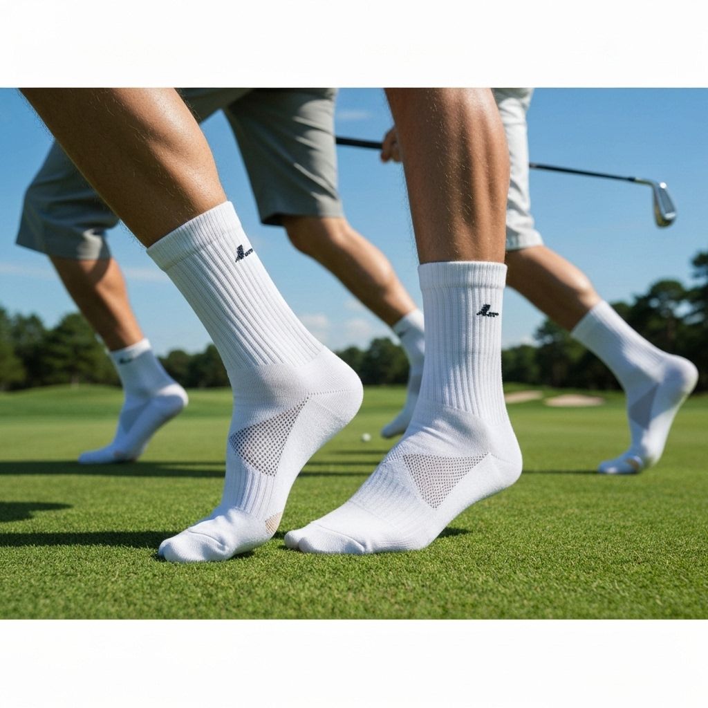 Golf player wearing custom athletic socks during game action