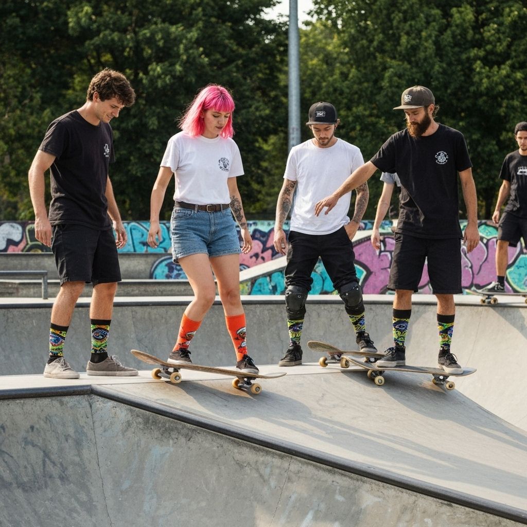 Skateboarders wearing custom socks