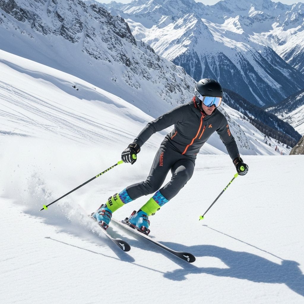 Pair of custom Skiing socks flat lay showing design details and branding