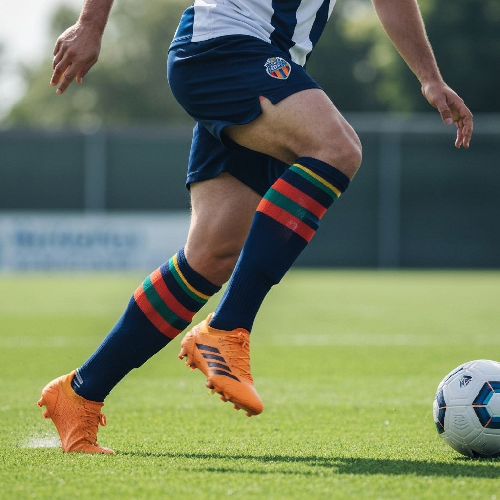 Soccer player wearing custom athletic socks during game action