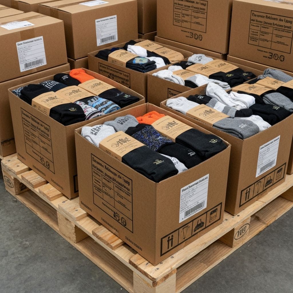 Custom branded sock packaging boxes prepared for shipping to wholesale customers