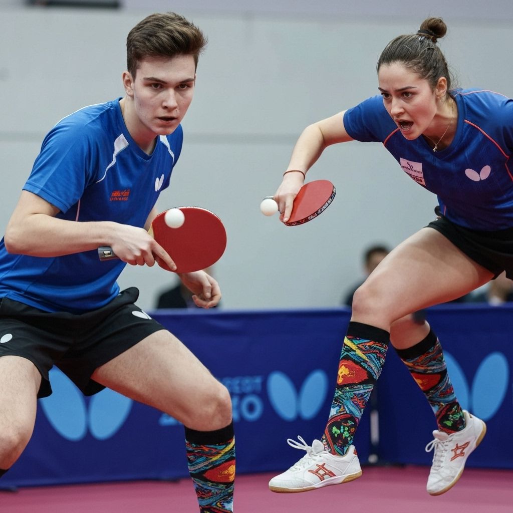 Table tennis players wearing custom socks