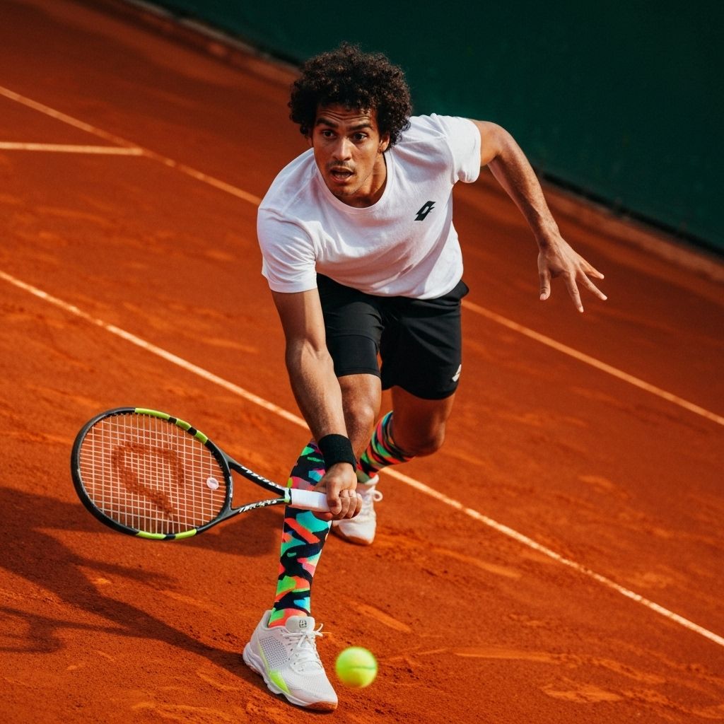 Tennis player wearing custom socks