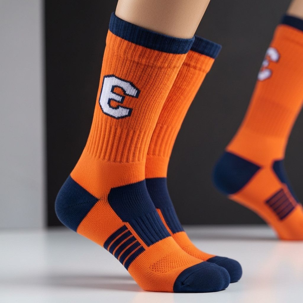 Volleyball player wearing custom athletic socks during game action